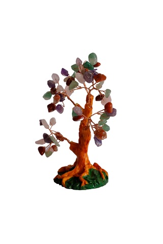 Karışık Doğal Taşlı Hayat Ağacı Biblo - 16x14 Cm El Yapımı Enerji