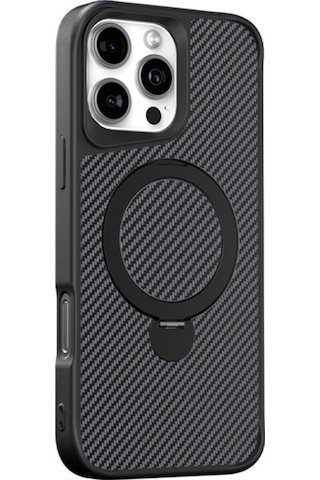 Teleplus Apple Uyumlu iPhone 16 Pro Kılıf Karbon Fiber Magsafeli 360 Dönerli Standlı Alp Kapak