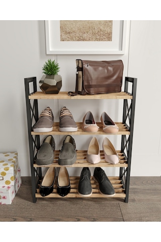 Dekoratif 4 Katlı Ayakkabılık Siyah