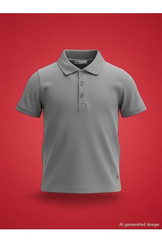 Civil Boys Erkek Çocuk Palmiye Nakışlı Polo Yaka 6-9 Yaş Tişört - Gri Açık Gri