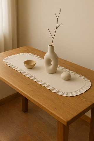 Eko Fırfırlı Keten Runner 40 X 110 Cm Bej