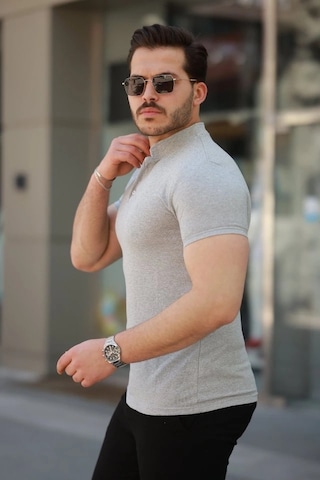 Vexor Erkek Hakim Yaka Dokuma Pamuklu Kumaş Kısa Kollu T-shirt Gri