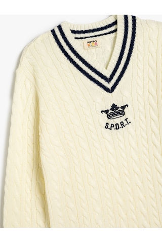 Koton Triko Kazak Örgü Detaylı V Yaka Uzun Kollu Ekru 5wkb90013ht Ekru