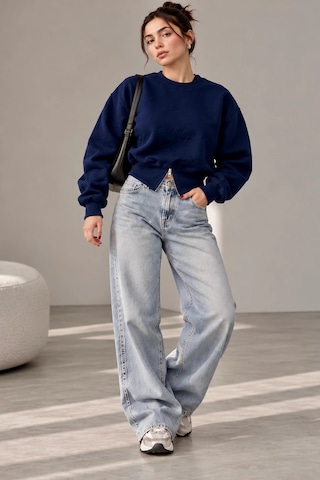 Bbbutikbasic Fermuar Detaylı Şardonlu 3 İplik Kadın Sweatshirt My3535 Lacivert