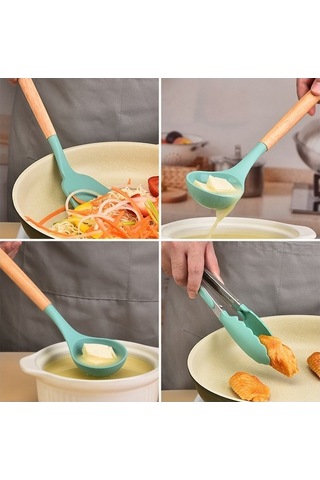 Tongxida Onbir Parçalı Silikon Mutfak Gereçleri Seti Açık Gri Yapışmaz Pişirme Eşyaları Gri