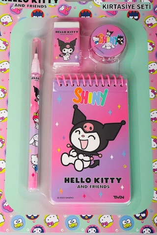 "dekomus Islak Mendil Hediyeli" Lisanslı Hello Kıtty & Best Frıends 4'lü Kırtasiye Seti Not Defteri,geçmeli Kurşun Kalem,silgi Ve Kalemtraş Altın