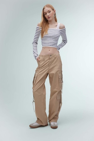 DeFacto Slim Fit Dar Kesim Çizgili Açık Omuz Triko Kazak B7573AX24SPNV31 Lacivert