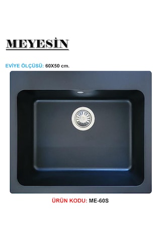 Meyesin ME-60S Granit Tek Gözlü Mutfak Evyesi Siyah 50 x 60 CM