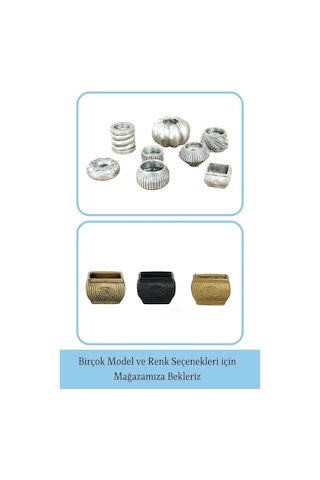 Eskitme Mumluk Şamdan Tealight Mum Uyumlu Mini Çizgili Çiçekli Model - Gümüş Eskitme