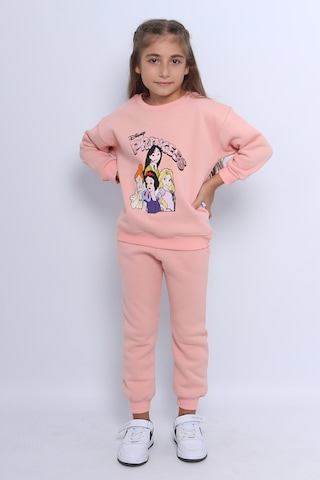 Kız Çocuk 3 İplik Eşofman Takımı Princess Baskılı E3 Somon