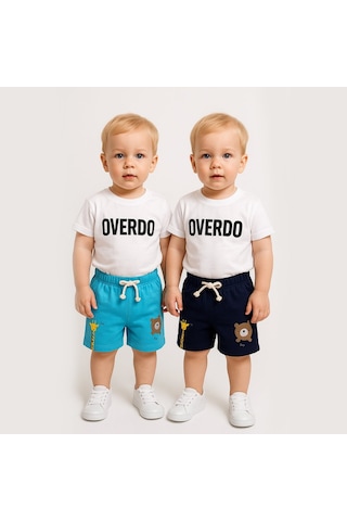 Overdo Kids 2ip Ayıcık Baskılı Beli Lastikli Unisex Şort Lacivert