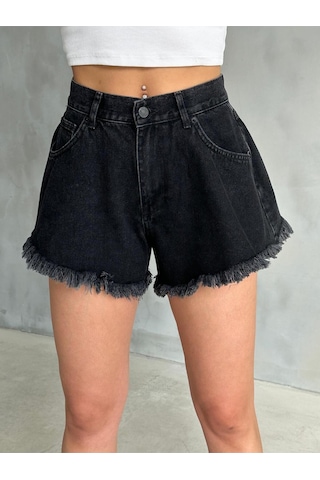 Mini Füme Jean Şort Siyah+Füme