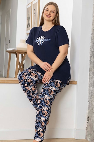 Aydoğan Kadın İnci Büyük Beden Kısa Kol Lacivert Pijama Takım 0060 Lacivert