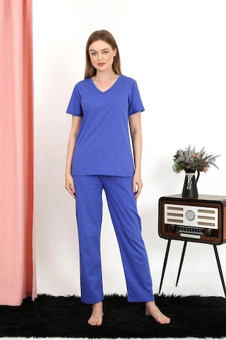 Akbeniz Kadın Kısa Kol Pamuk Penye Pijama Takım Saks 4213-saks Saks