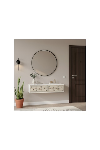 Da1207bts Moka Dresuar Ve Antre Rafı Beyaz-traverten-silver 120cm Beyaz - Traverten - Gümüş