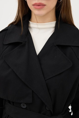 Ressho Kadın Kemerli Uzun Trençkot Su Geçirmez, Astarlı, Oversize Model Siyah