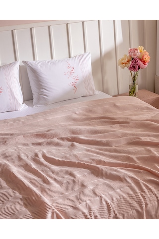 Mathilda Tek Kişilik %100 Pamuk Karde Düz Pike Takımı - Pudra 8684427195123 Pudra