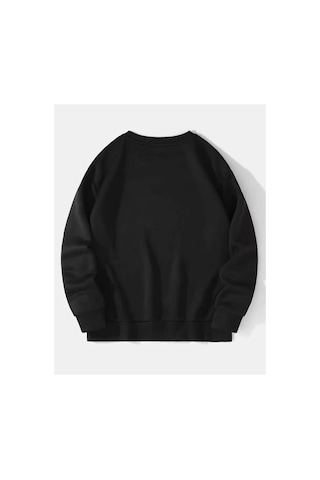 Herkesemoda Göğüs Kalp Baskılı Bisiklet Yaka İçi Polarlı Sweatshirt Siyah