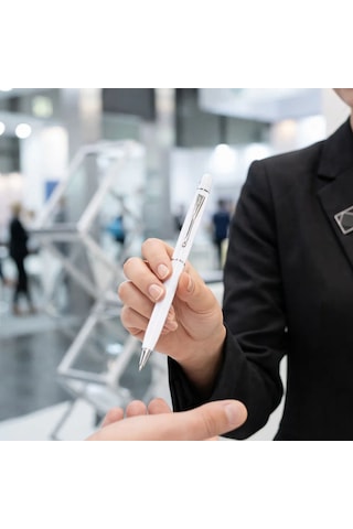 Bk Kurumsal Promosyon 1022 Metal Beyaz Touchpen Kalem Lazer Baskılı Logolu Tükenmez Kalem 10 Adet