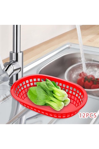 Suntek Restoran Oval Fast Food Sepeti Kırmızı 12 Adet