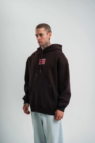 Double Oversize Kapşonlu Dijital Patchli Sweatshirt - Kahve Kahve