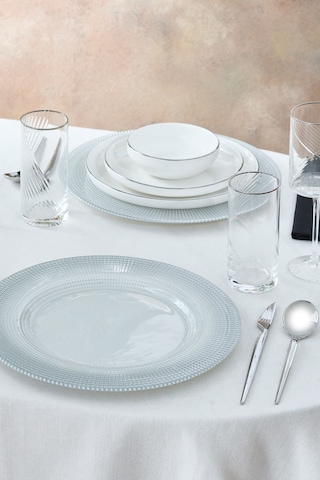 Karaca Home Marisa Yuvarlak Supla Simli Gümüş Beyaz 33 Cm Gümüş