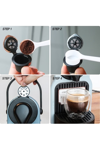 Jeemson Yeniden Kullanılabilir Kahve Kapsülü, Paslanmaz Çelik Ve Kauçuk, Nespresso Uyumlu, Siyah, 27x37mm Diğer