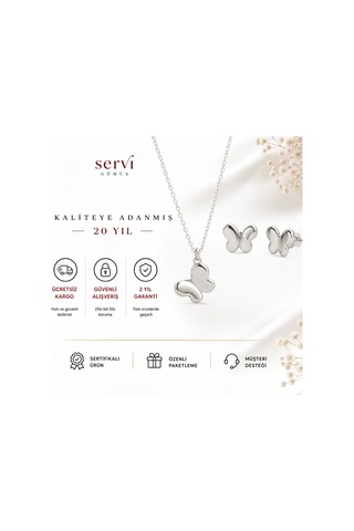 Servi 925 Ayar Gümüş Minimal Kelebek Kolye Ve Küpe Seti-392