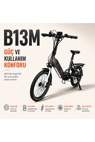 Orta Motor Katlanabilir Elektrikli Bisiklet B13m Gri - Beyaz 14AH