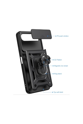 Teleplus İnfinix Hot 60i 5g Kılıf Magnetik Standlı Kamera Korumalı Slide Sürgülü Cover Kapak Lacivert
