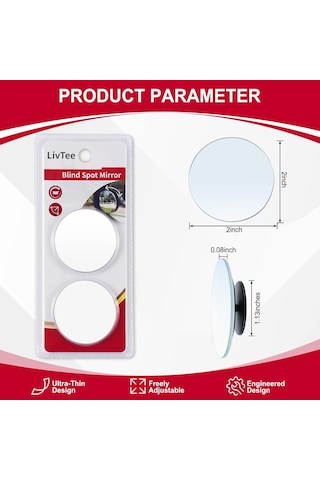 Jıahao Kör Nokta Aynası, 2" Yuvarlak Hd Cam Çerçevesiz Dışbükey Dikiz Aynası Geniş Açılı Ayarlanabilir Yapı