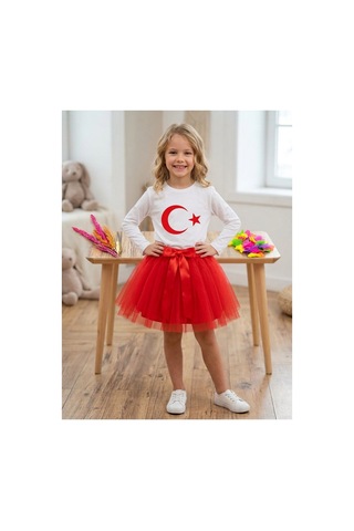 Çlm Store Uzun Kollu Ayyıldızlı Tişört Ve Kırmızı Etek Kırmızı3 Kırmızı3
