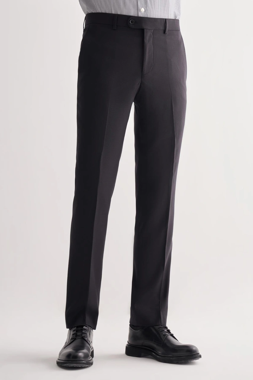 İmza Siyah Yan Cep Açık Paça Kendinden Desenli Slim Fit Esnek Pantolon 1003255151 Siyah