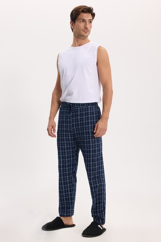 Tudors Erkek Standart Fit Normal Kesim Pamuklu Kareli Beli Bağcıklı Cepli Lacivert Pijama Altı-51262