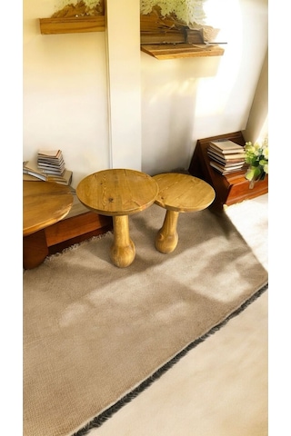Simillo Wood Ahşap 2'li Set Konik Model Mantar Yan Sehpa Modern Fiskos / Koyu Cev Kod:7984605132207 Koyu Ceviz