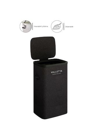 Paloma 60l Tek Yıkanabilir Bölmeli Katlanabilir Kumaş Kirli Çamaşır Sepeti Ink Black