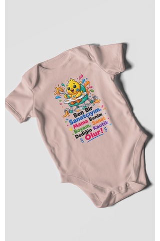 Morivokids Ben Bir Sanatçıyım Yazılı Kısa Kollu Bebek Body %100 Pamuk Pastel Pembe