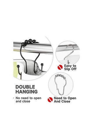 12 Adet Duş Perdesi Kancası, Duş Perdesi Halkaları Siyah Siyah