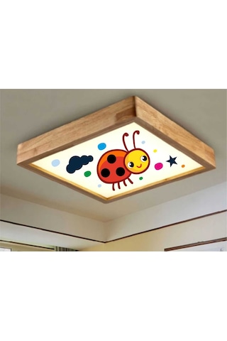 Ahşap Çerçeve Led Tavan Avize 60X60Cmugurböcegi Beyaz