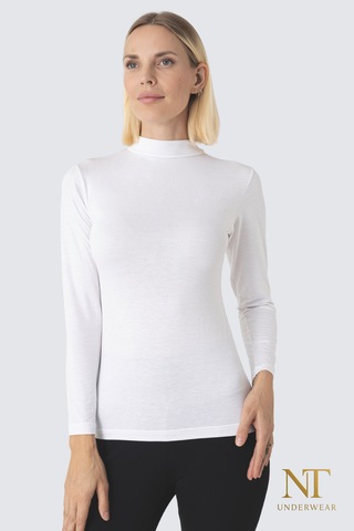 Nt Underwear Kadın Bambu Balıkçı Yaka Uzun Kol Body Hafif, Rahat Ve Şık Beyaz