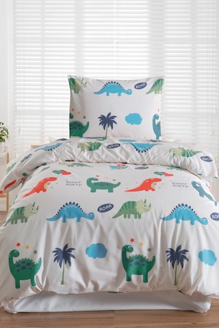 Eponj Home Tek Kişilik Pamuklu Nevresim Takımı 3 Parça Dinocuklar Desen Beyaz / Yumuşak Dokulu Beyaz