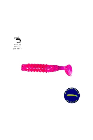 Silikon Kurt Yem - 1,5g 45mm - Fishack - 10 Adet - Uv Silikon - Pembe - Karides Kokulu