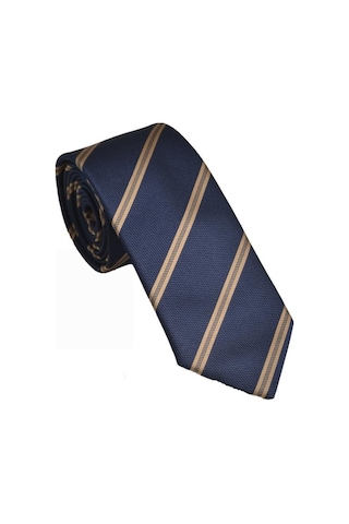 Brianze Vizon Çizgili Lacivert Mendilli Kravat Lacivert