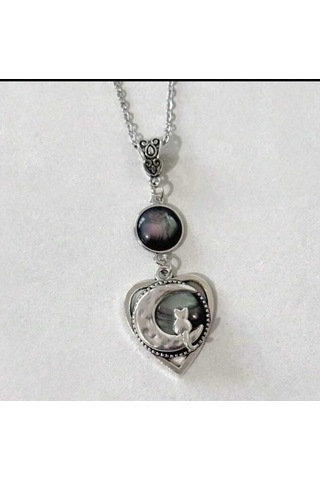 Dükkan Design Black Moonstone Kedili Kolye Siyah - Gümüş