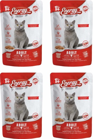 Energy Sığır Etli Yetişkin Yaş Pouch Kedi Maması 4 x 85 G