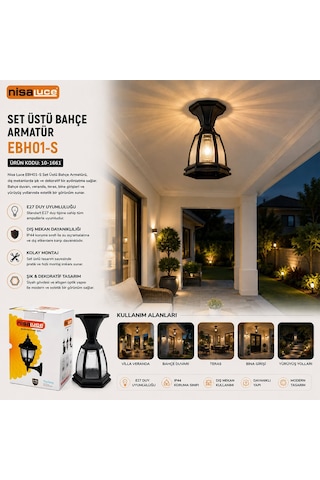 Nisaluce Ebh01-s Set Üstü Sokak Lambası Ve Armatür - E27, Ip44, Siyah, 60w, Bahçe Ve Balkon