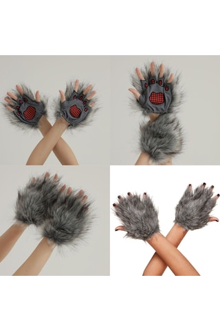 Kedi Pençesi Eldivenleri Cosplay Hayvan Pençesi Parmaksız Eldivenler Therians Pençesi Kürk Kostümü