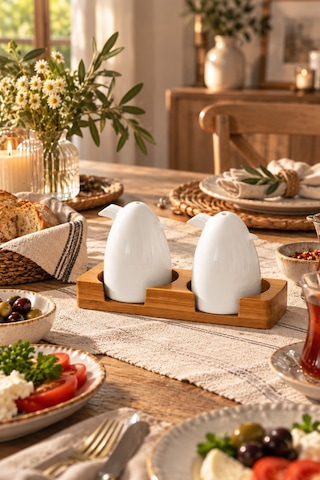 Porsima 102001 Grage 2li Standlı Porselen Tuzluk Biberlik Seti