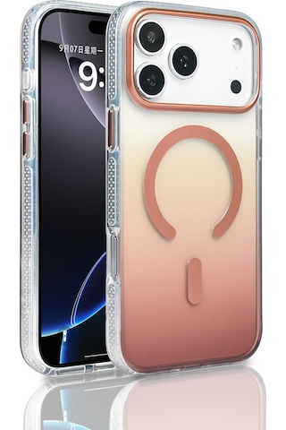 Apple Uyumlu iPhone 17 Pro Max Kılıf M-safe Şarj Özellikli Transparan Renk Geçişli Zore Toros Kapak Rose Gold