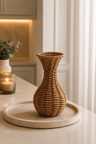 Qerhome Rattan Hasır Dekoratif Vazo - Dekoratif Obje Mln-11432 Ahsap
